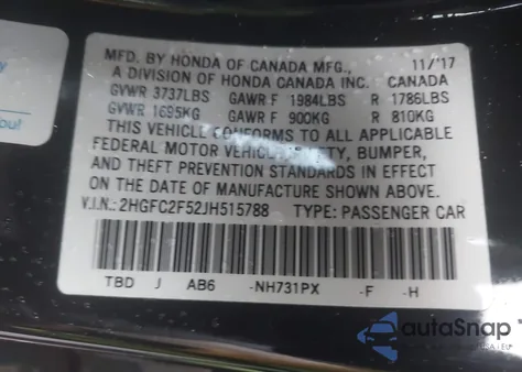 2018 Honda Civic Lx z USA, uszkodzony, nr VIN 2HGFC2F52JH515788